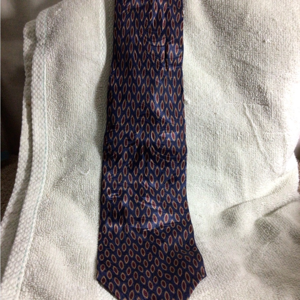 Men's Navy Patterned Micro-Oval Silk-Feel Tie